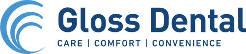 The Gloss Dental Logo with our 3C promise: Care, Comfort and Convenience